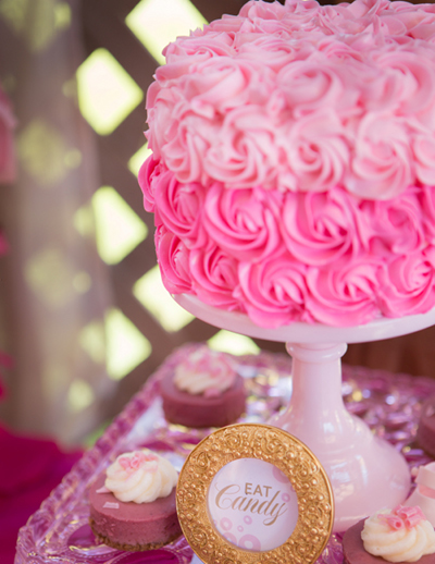 Pink buttercream frosted cake