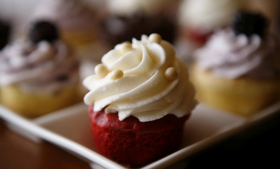 Red velvet mini-cupcake with buttercream frosting